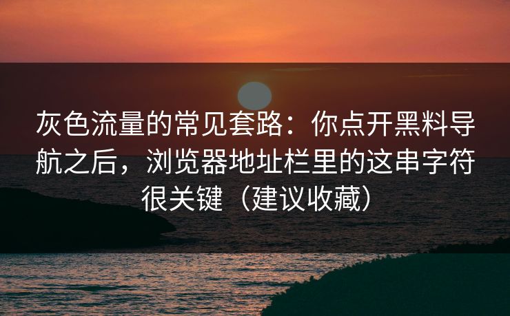 灰色流量的常见套路：你点开黑料导航之后，浏览器地址栏里的这串字符很关键（建议收藏）